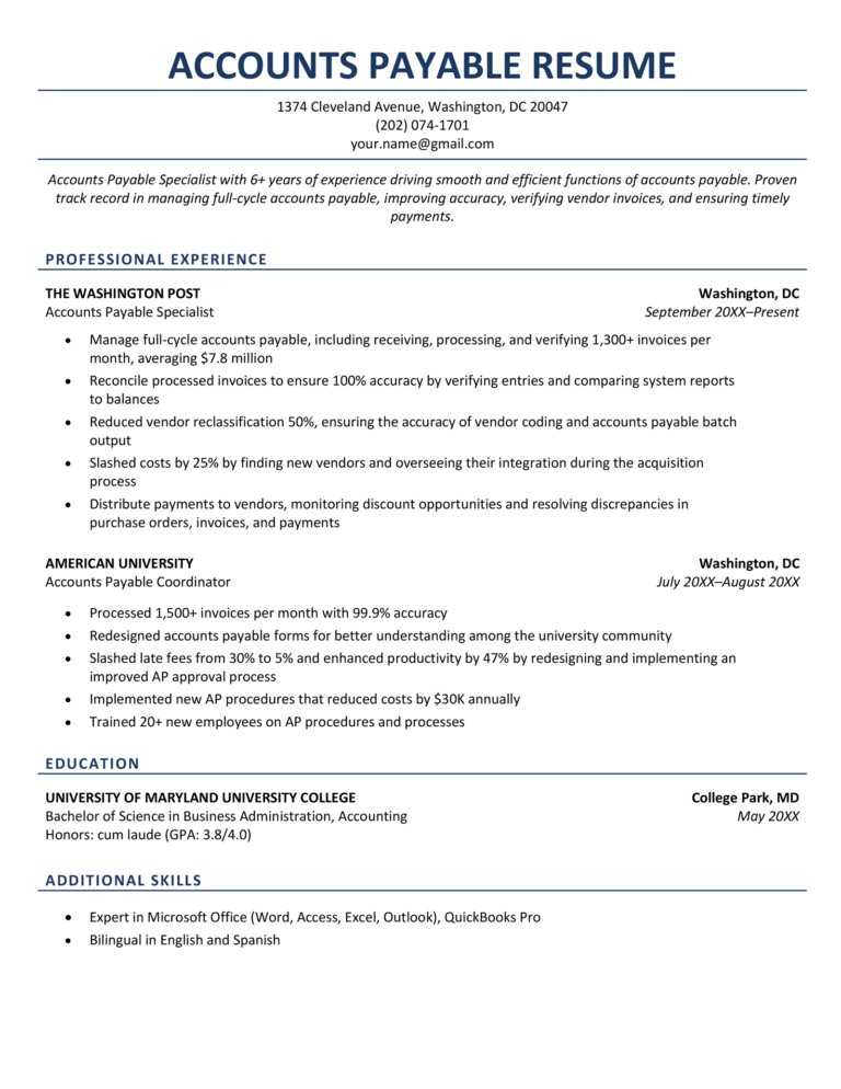 Accounts Payable Resume Template Microsoft Word Free Word Template