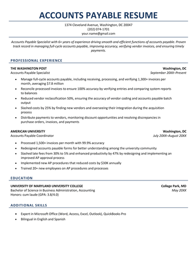 Accounts Payable Resume Sample Template