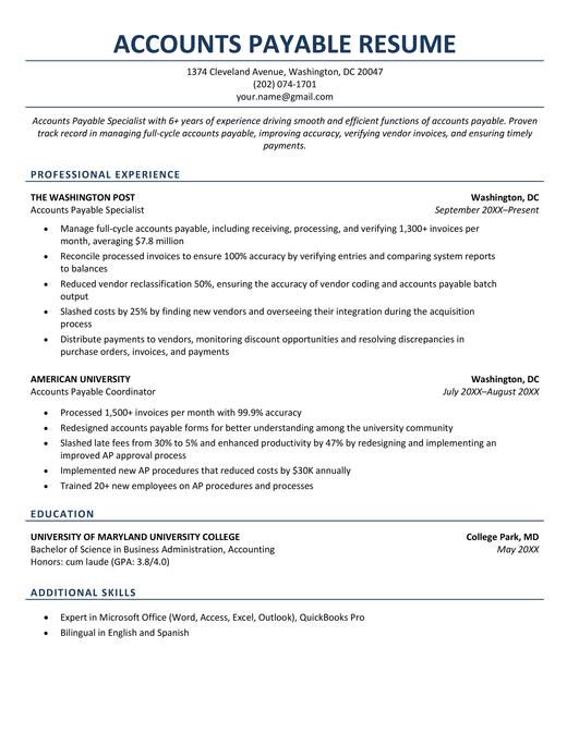 Accounts Payable Resume Sample Template