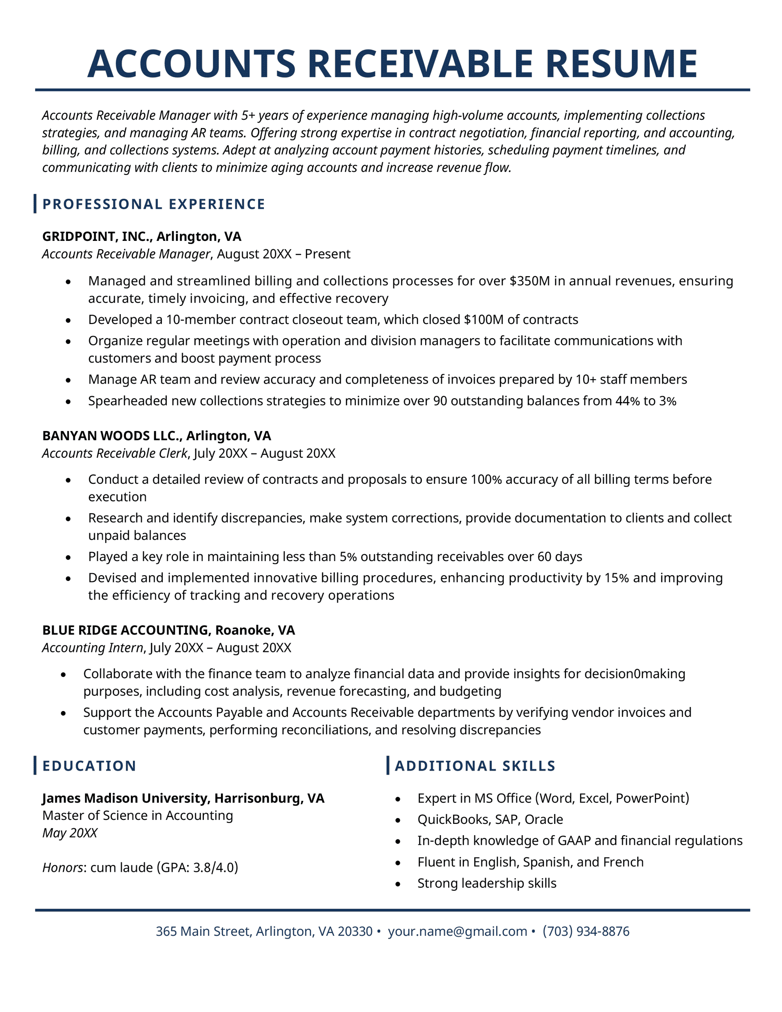 Resume For Accounts Payable And Receivable