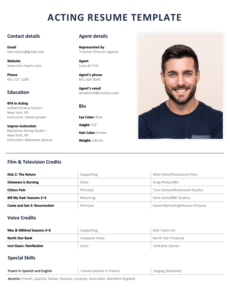 Custom acting resume example