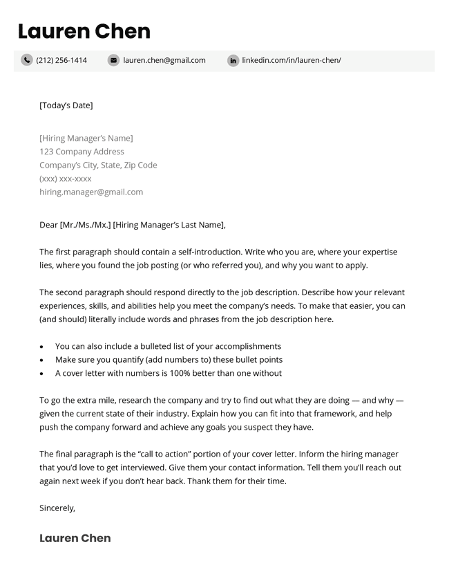 The Advanced modern cover letter template in black
