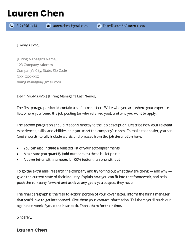 The Advanced modern cover letter template in blue
