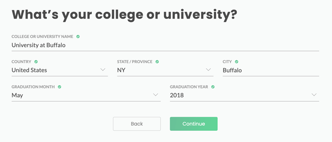 A screenshot of a resume generator's form for listing your school in your resume's education section