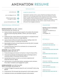 An example template of an animator resume.