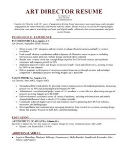 Art Director Resume Sample