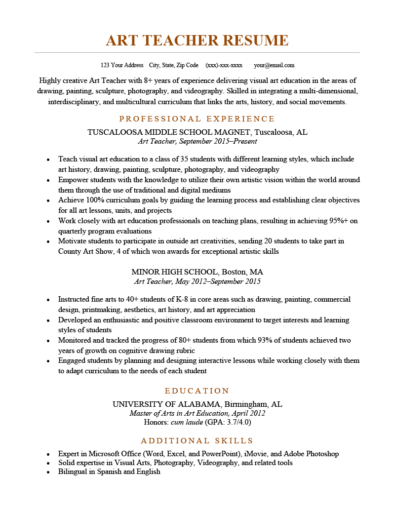 An art teacher resume sample