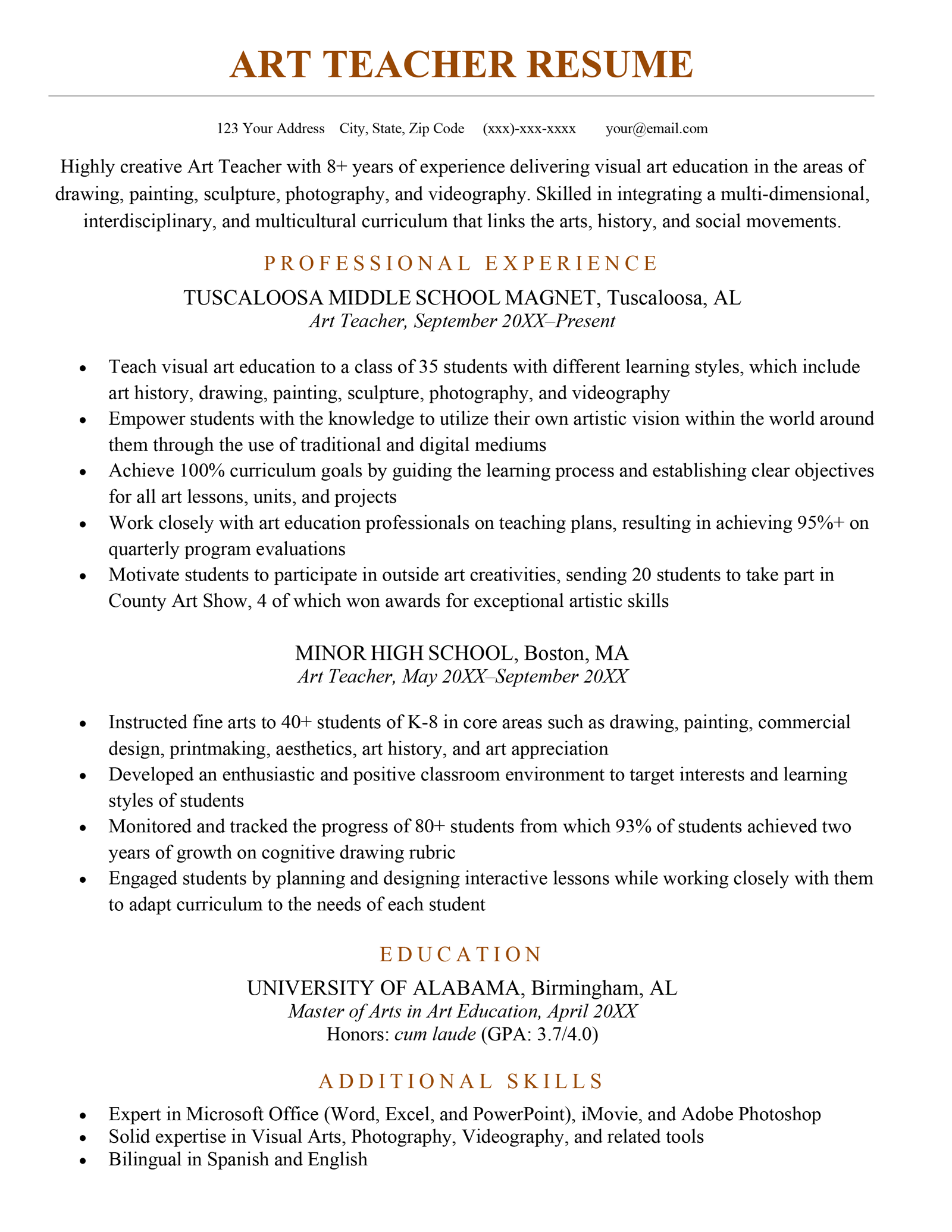 An art teacher resume sample