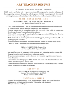 An art teacher resume sample