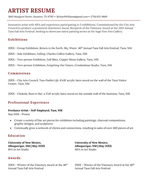 Example of an artist resume