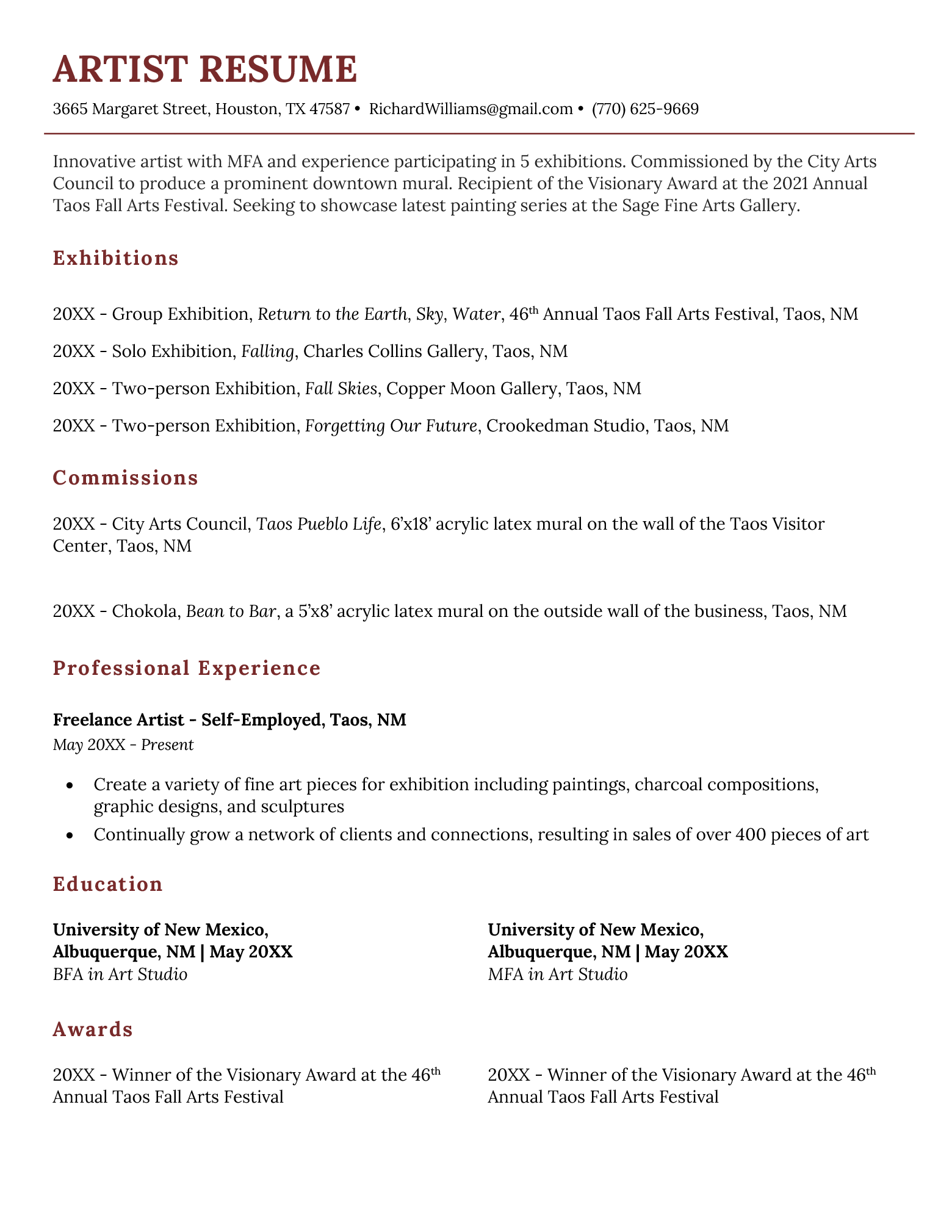 Example of an artist resume.