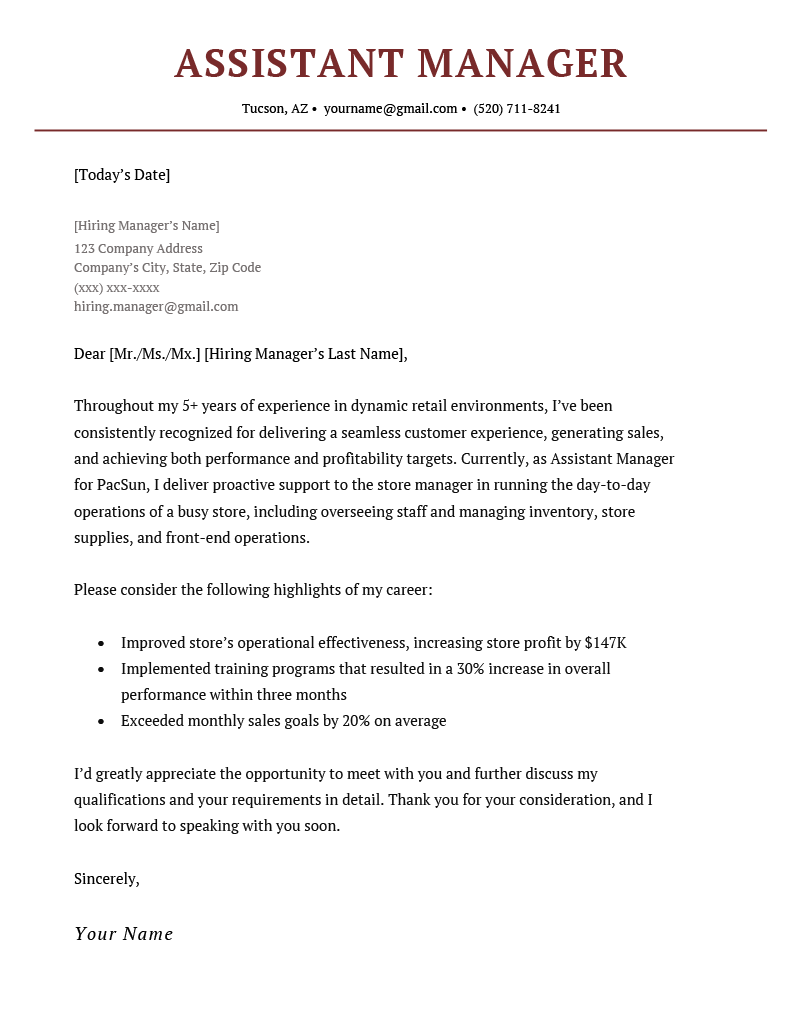 assistant it manager cover letter