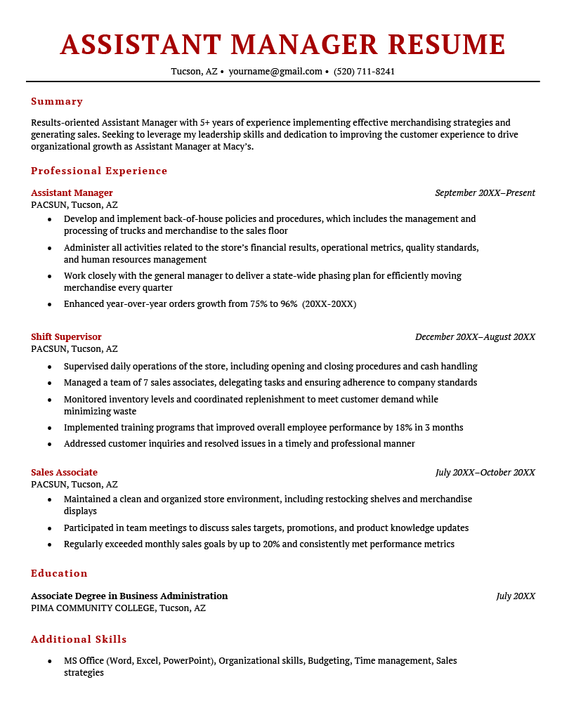 Assistant Manager Cover Letter [Free Sample] | Resume Genius
