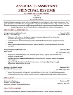 Example of an associate assistant principal resume