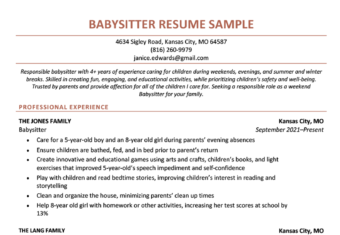 Babysitter Resume Sample