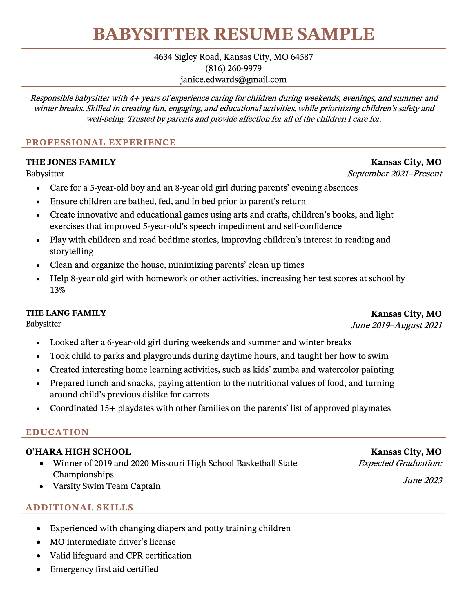 Babysitter Resume Sample