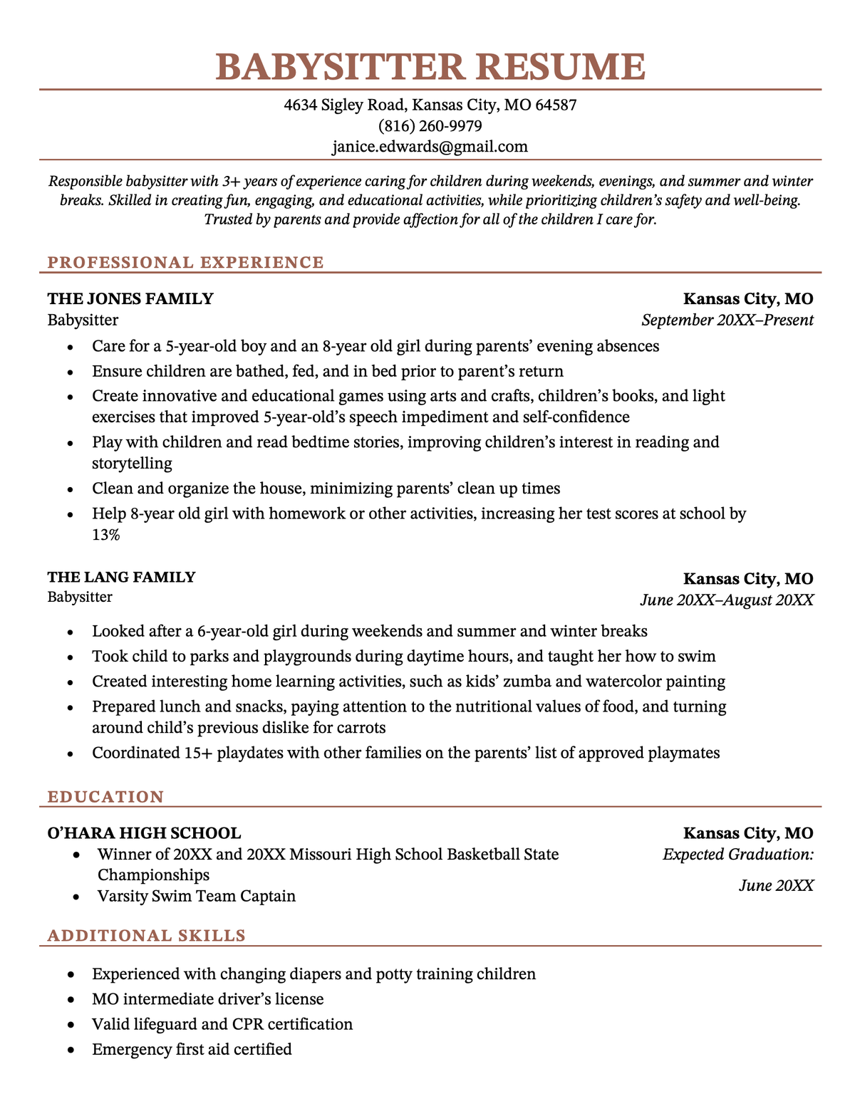 Babysitter Resume Sample