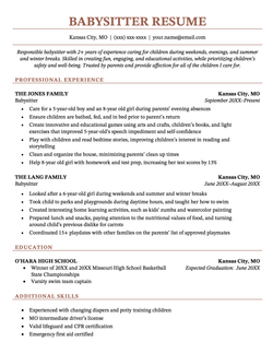 Babysitter Resume Sample