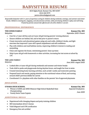 Babysitter Resume Sample