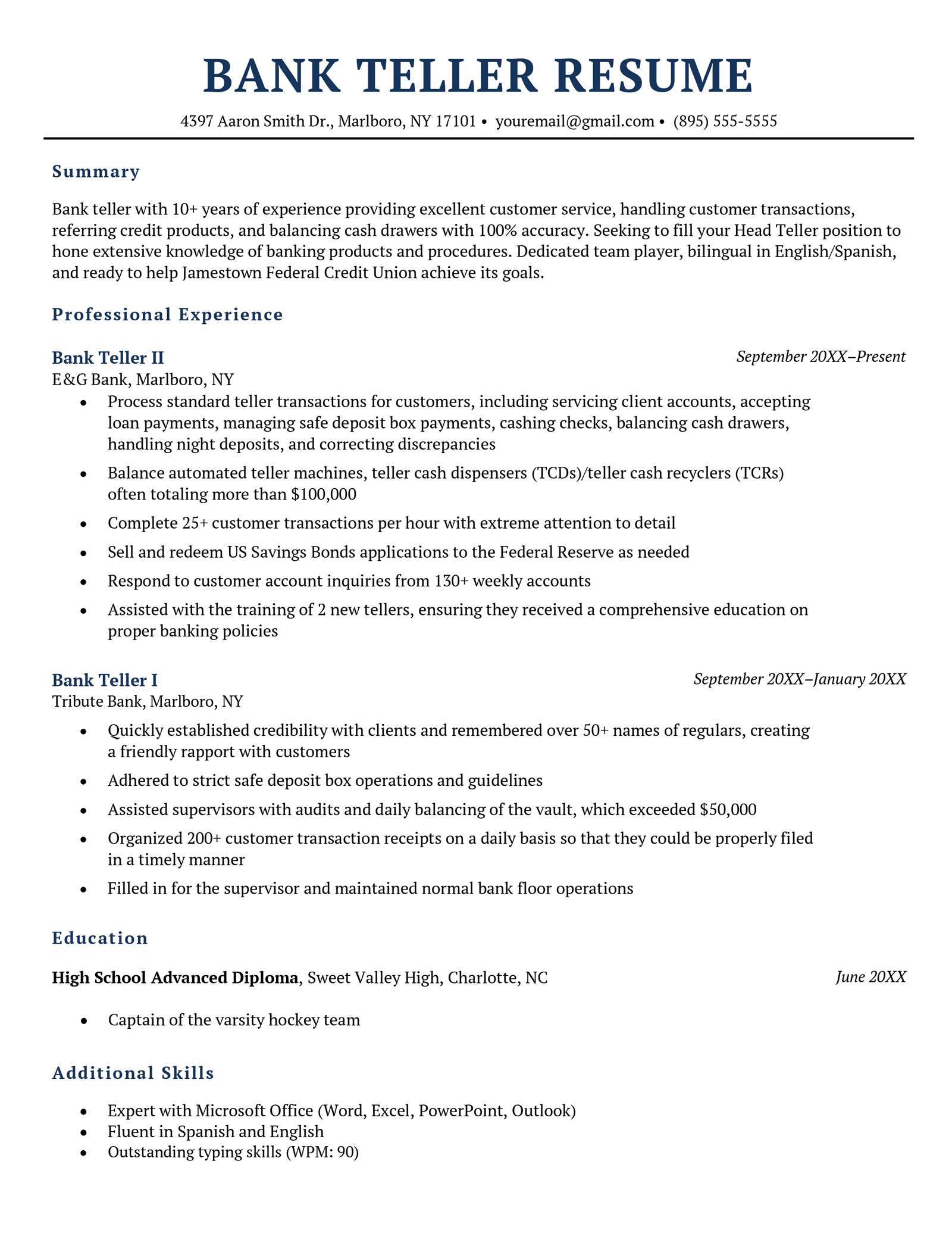 banking resume objective statement