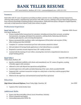 Bank Teller Resume (Examples & Writing Tips)