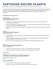 Bartender Resume