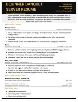 Beginner banquet server resume example and template