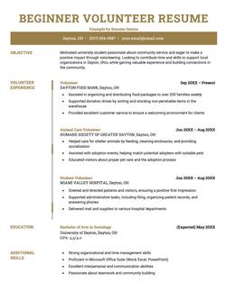 A resume example for a beginner volunteer.