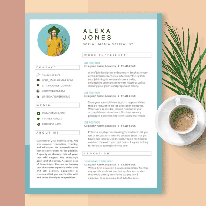 A resume design with a bold border.