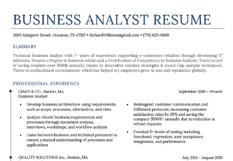 An example of a business analyst resume