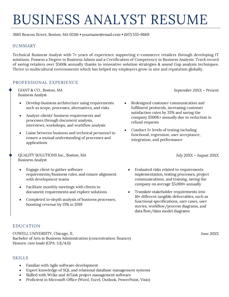 Business Analyst Resume Samples 5 Writing Tips