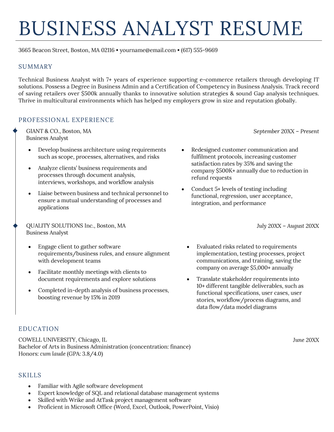 Business Analyst Resume Samples & 5 Writing Tips