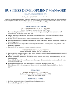 Business Development Manager Resume Template