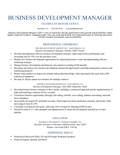Business Development Manager Resume Template