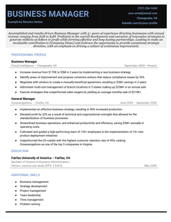 an example of a business manager resume template