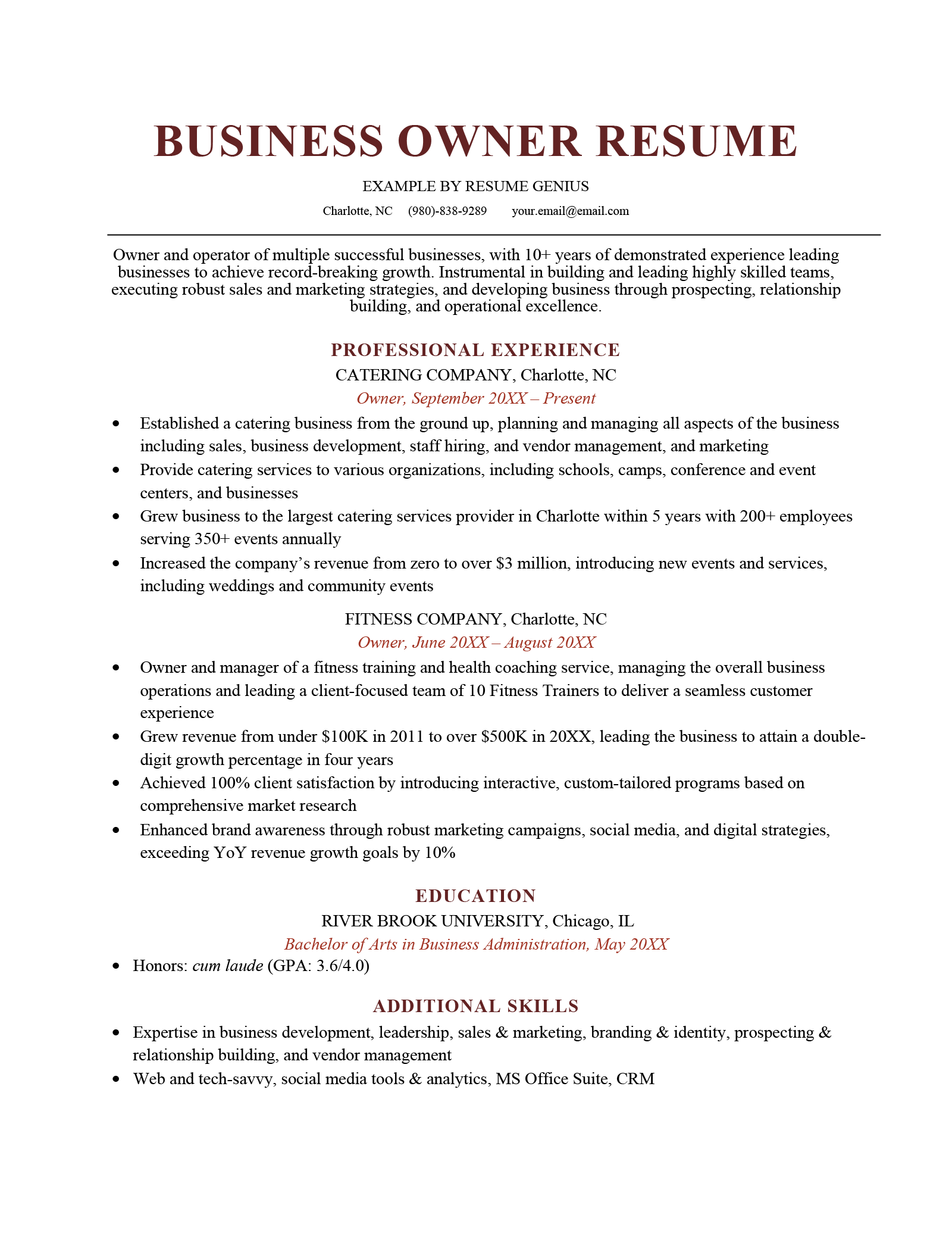 Business Owner Resume Sample How to Write Resume Genius