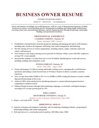 Business Owner Resume [Sample &amp; How to Write] | Resume Genius
