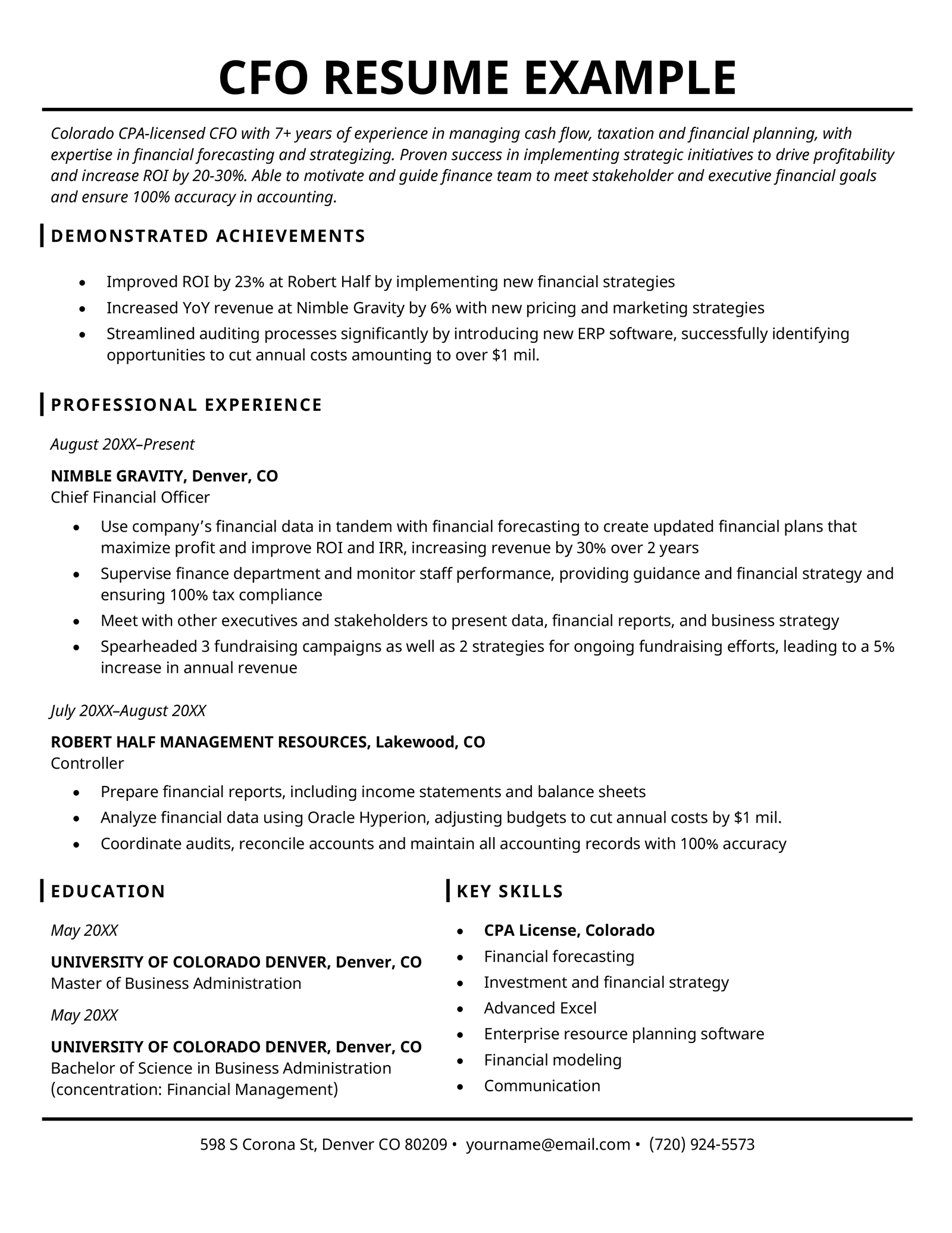 Example of a CFO resume.
