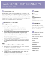 Example of a call center resume.