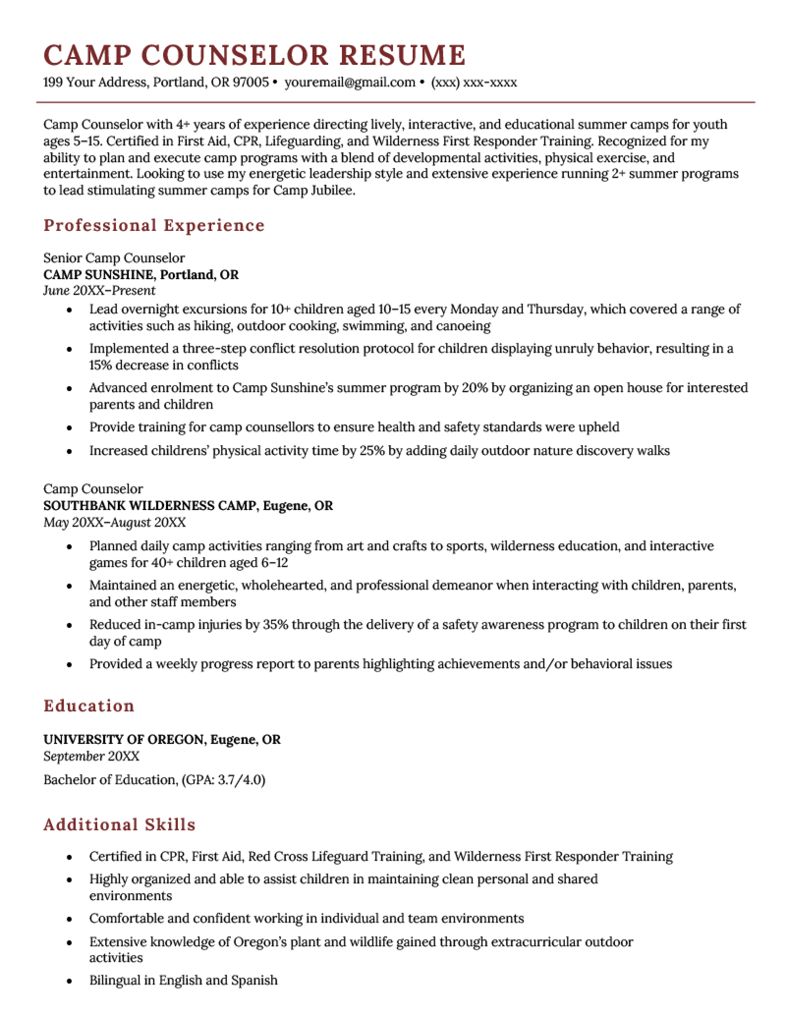 Camp Counselor Resume [Example + Tips]