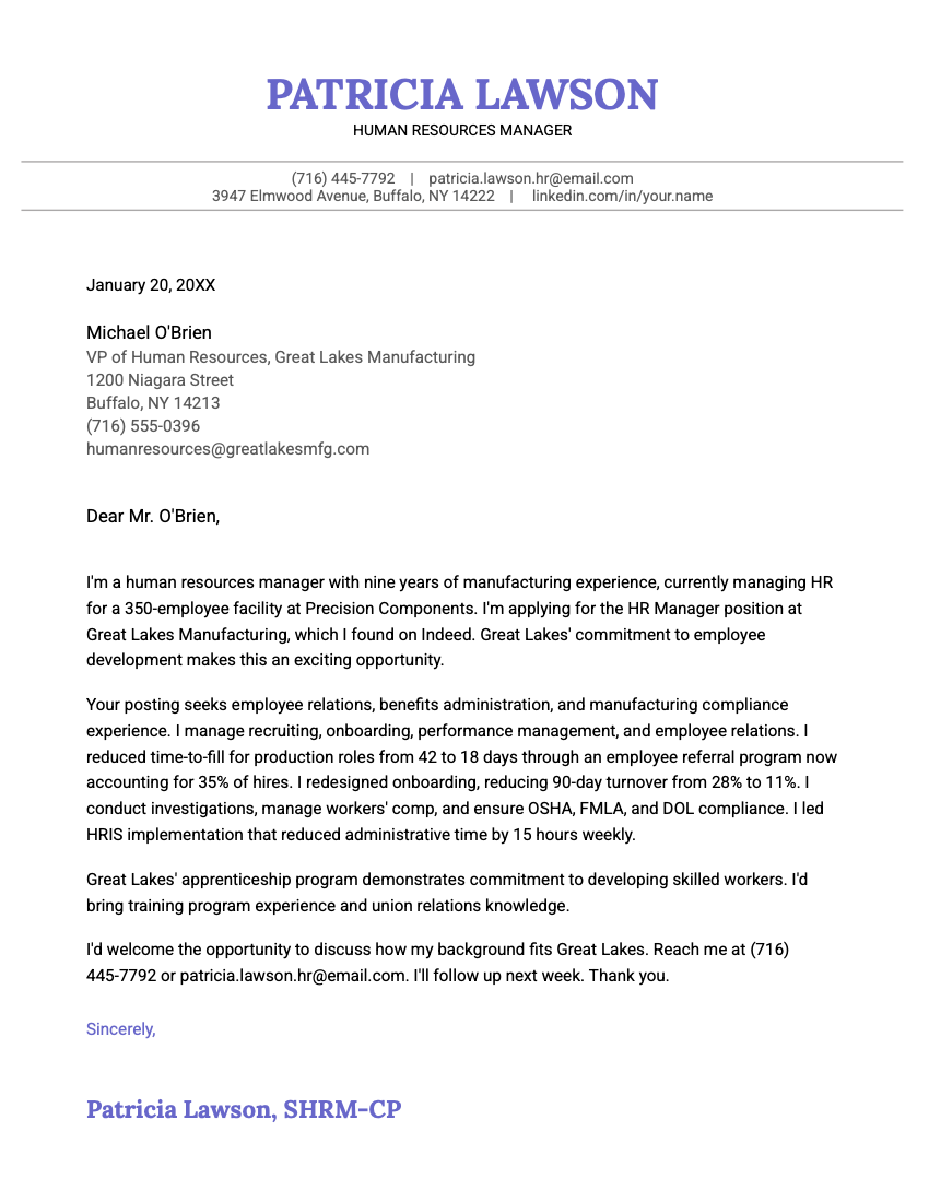 The Canvas cover letter template for Google Docs