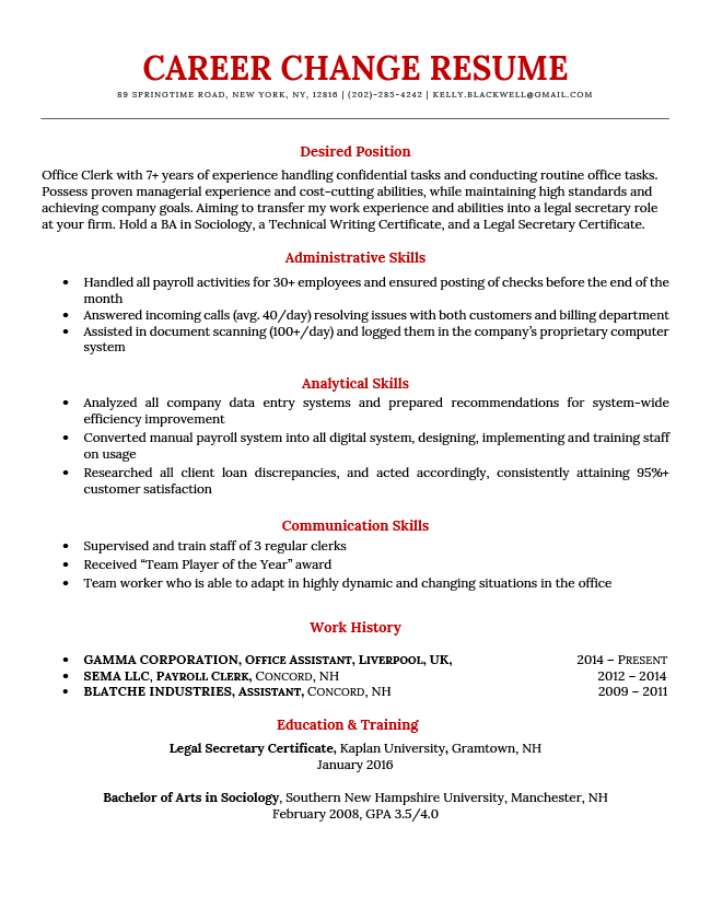 An example of a career change resume