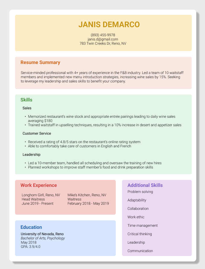 Example of how to layout resume sections on a career change resume.