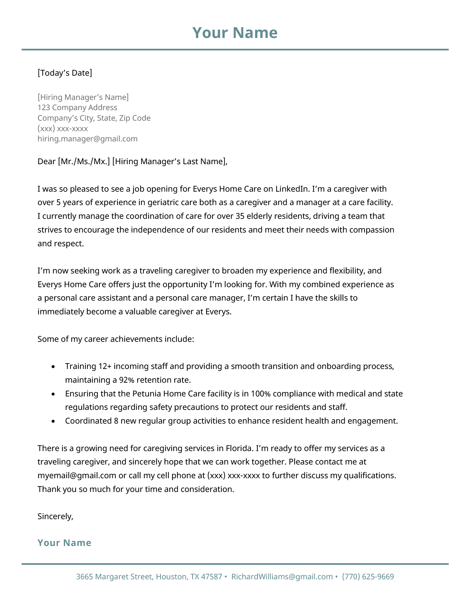 care worker cover letter example