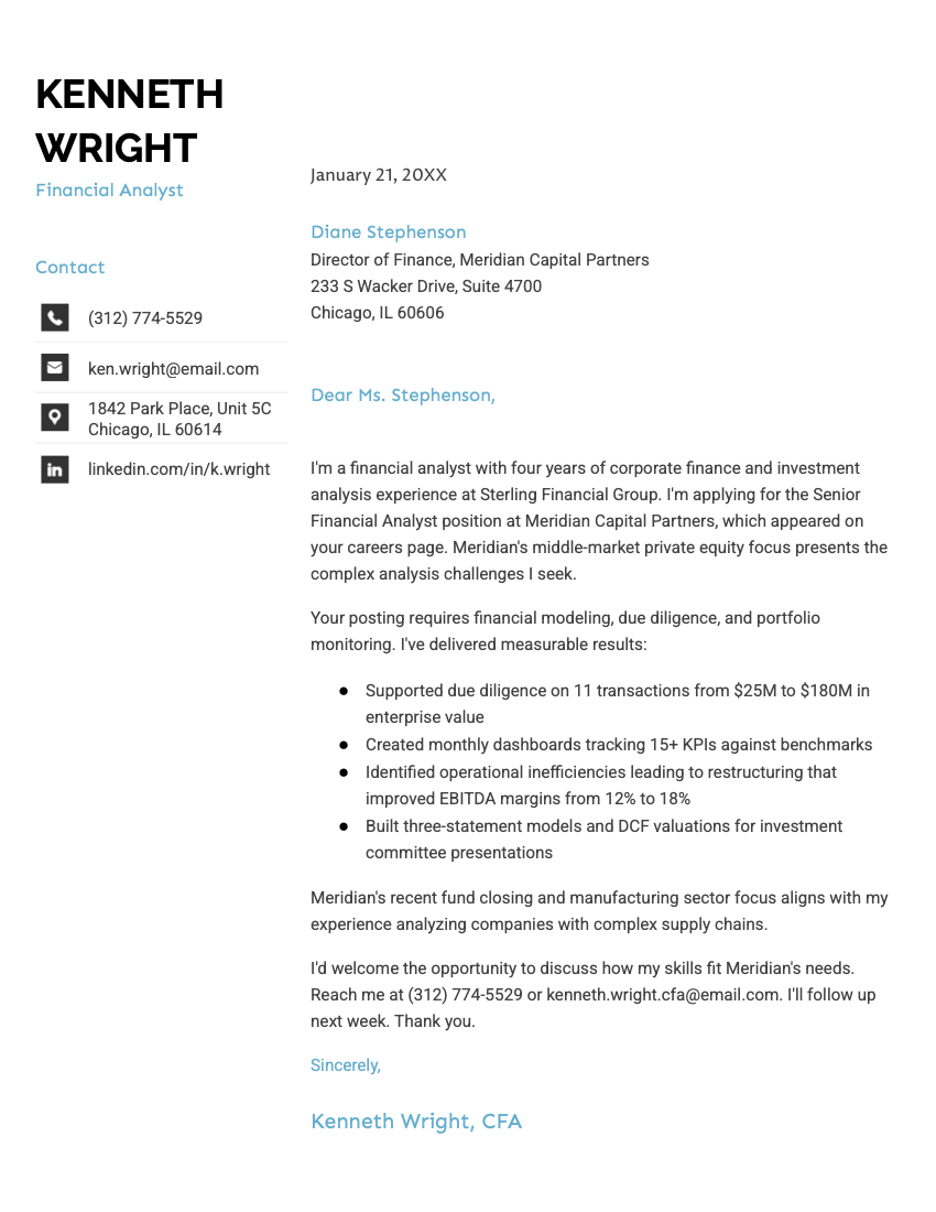 An example of the Cascade Google Docs cover letter template