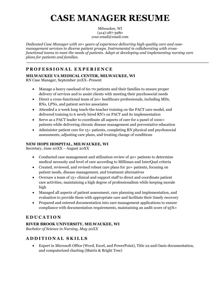 Rn Case Manager Resume Template - Printable Word Searches