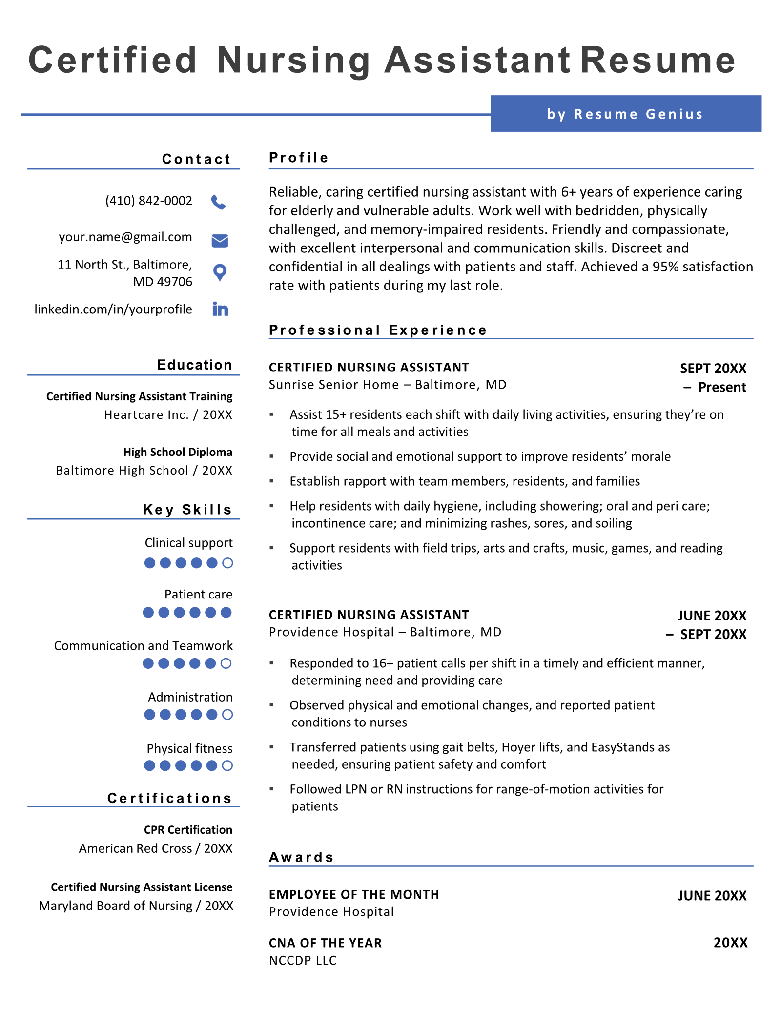 new graduate cna resume examples