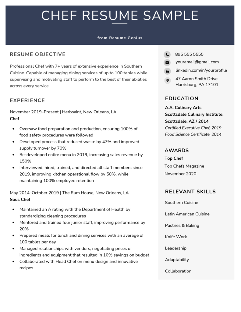 chef resume reference letter