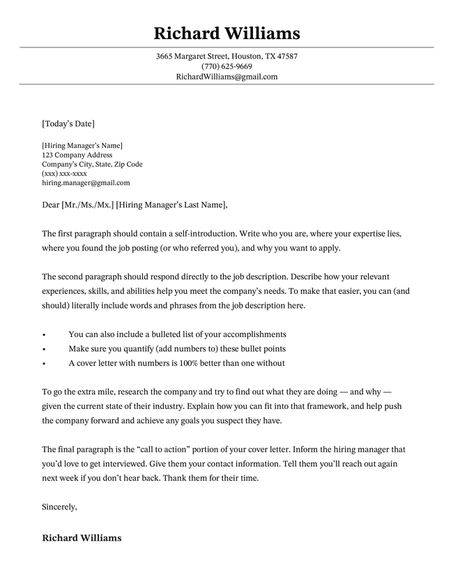 Chicago cover letter template in black