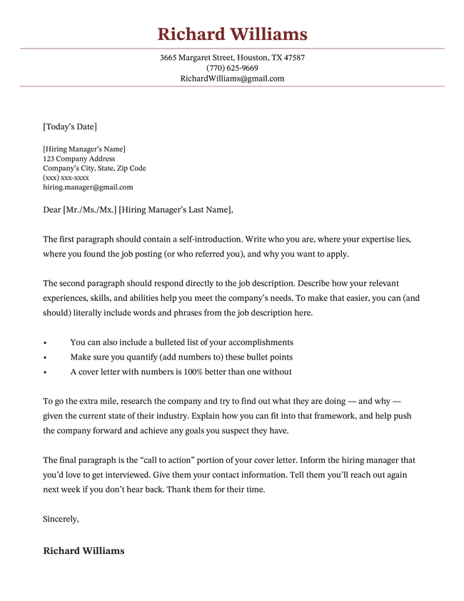 The Chicago cover letter template